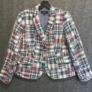 NEW Talbots Blazer Women 8 Petite Patchwork Madras‎ Plaid Button Jacket Preppy